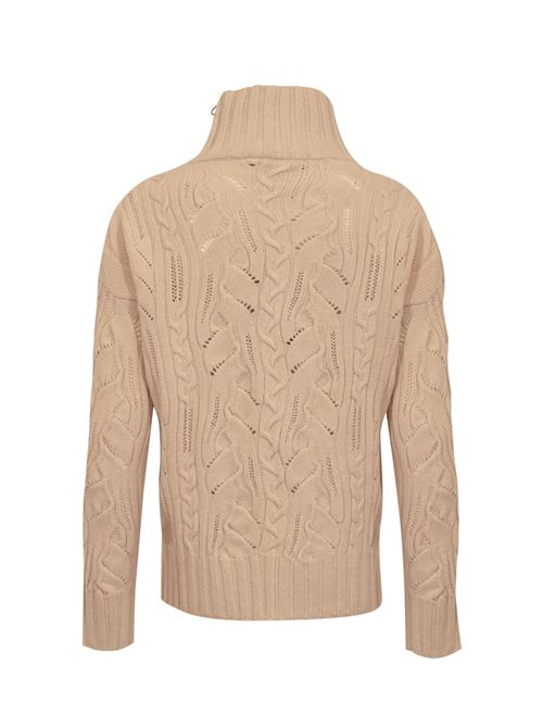 Maglione dolcevita a trecce in misto lana e cashmere con zip Talco D. Exterior | 611984TALC